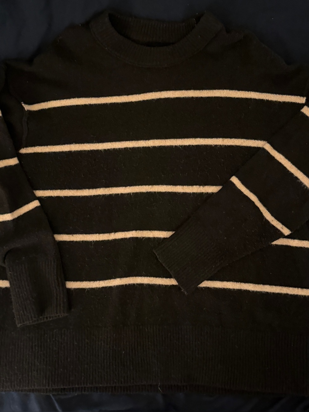 aerie Striped Crewneck Sweater in Black & White Size Small